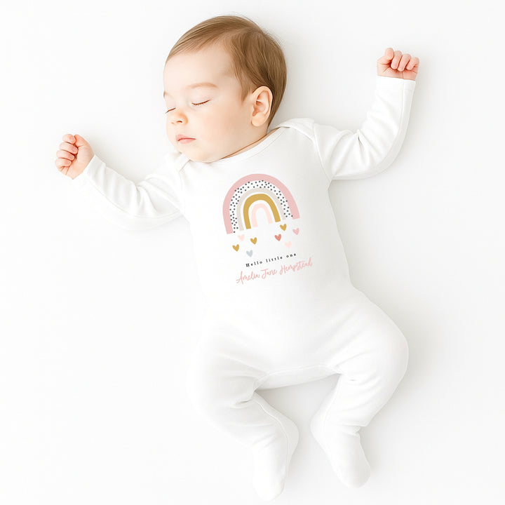 Personalised Hello Little One Pink Rainbow Babygrow/Vest