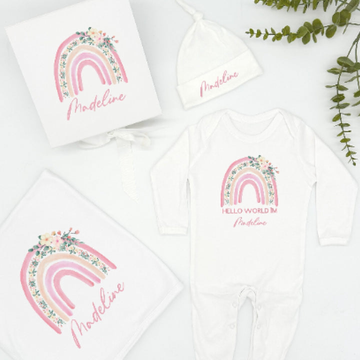 Personalised Pink Rainbow Hamper Clothing Gift Set