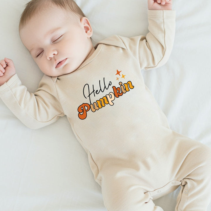 Hello Pumpkin Halloween Beige Babygrow