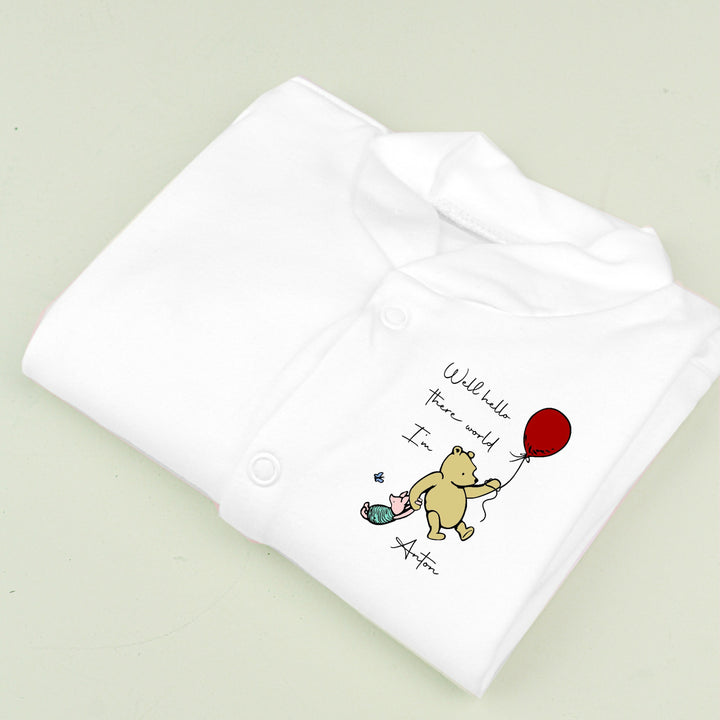 Hello There World Classic Pooh Bear Popper White Babygrow