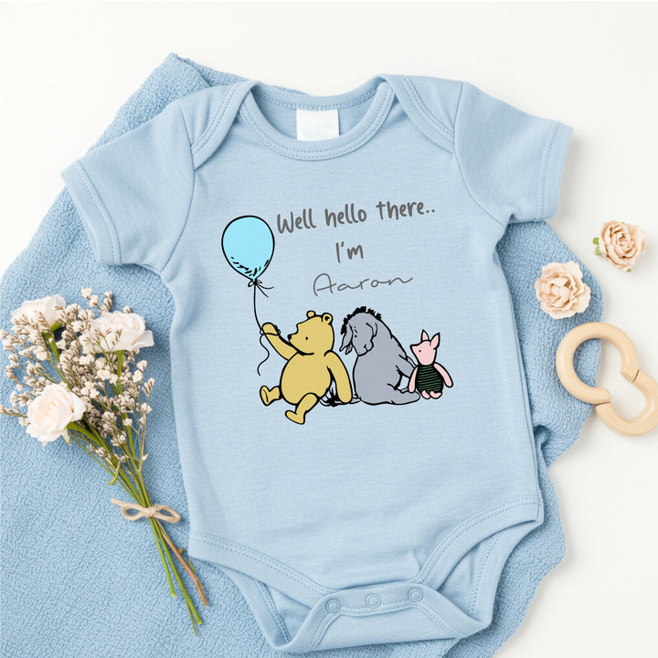 Personalised Pooh Bear Blue Babygrow/Vest
