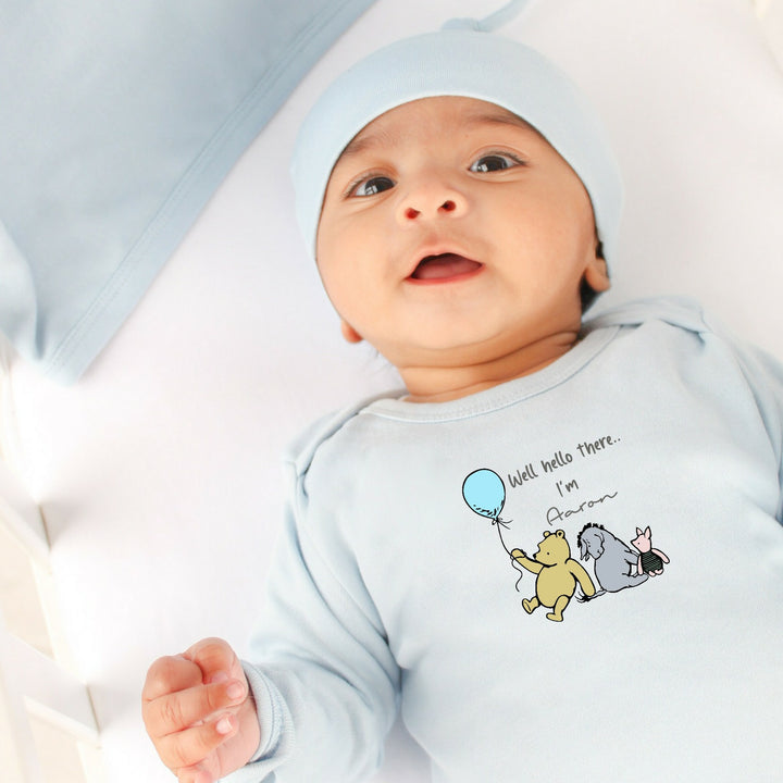 Personalised Well Hello There Classic Winnie the Pooh Babygrow