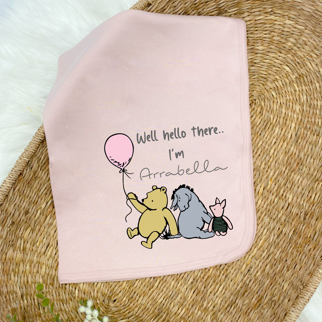 Personalised Pooh Bear Pink Babygrow With Optional Matching Acessories