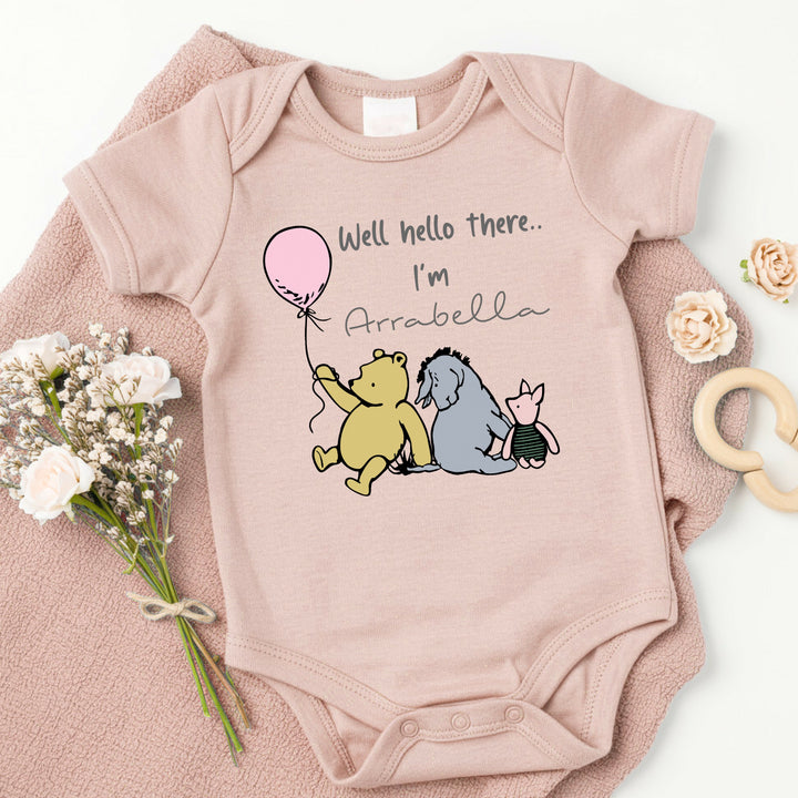 Personalised Pooh Bear Pink Babygrow With Optional Matching Acessories