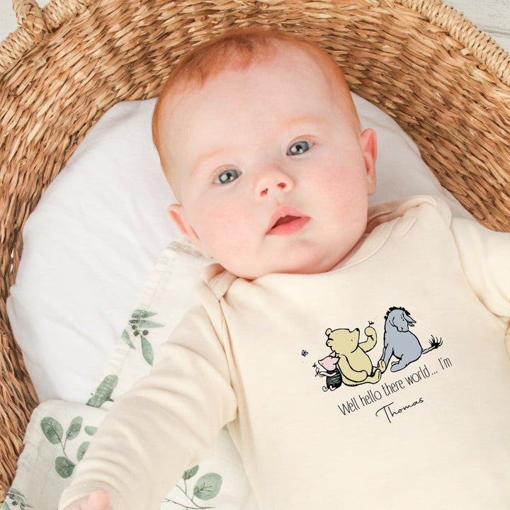 Personalised Well Hello There Bear Beige Babygrow