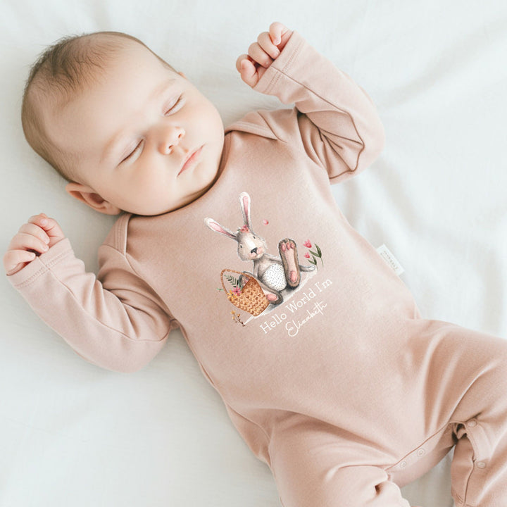 Personalised Hello World Bunny Pink Babygrow/Vest