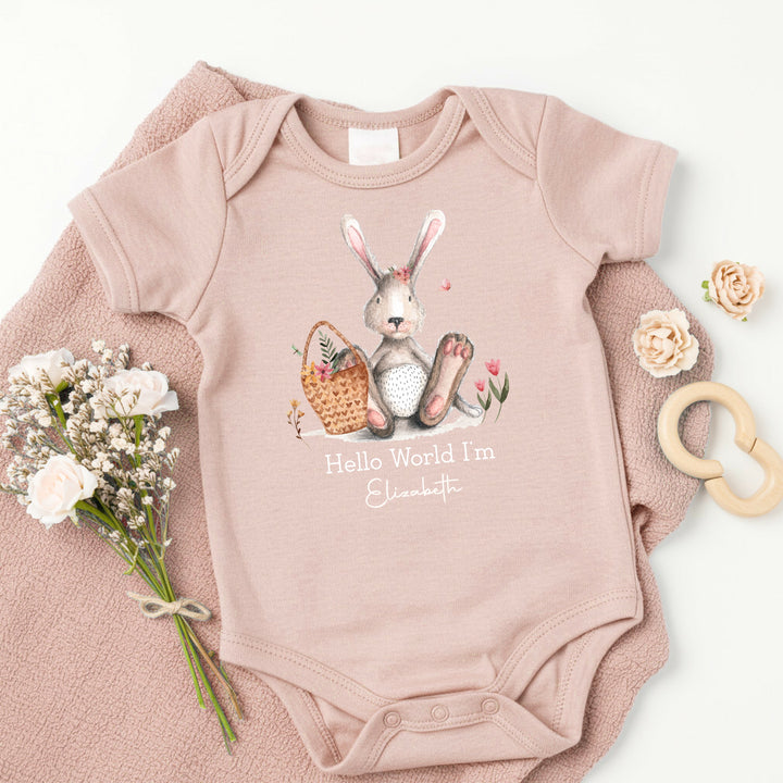 Personalised Hello World Bunny Pink Babygrow/Vest
