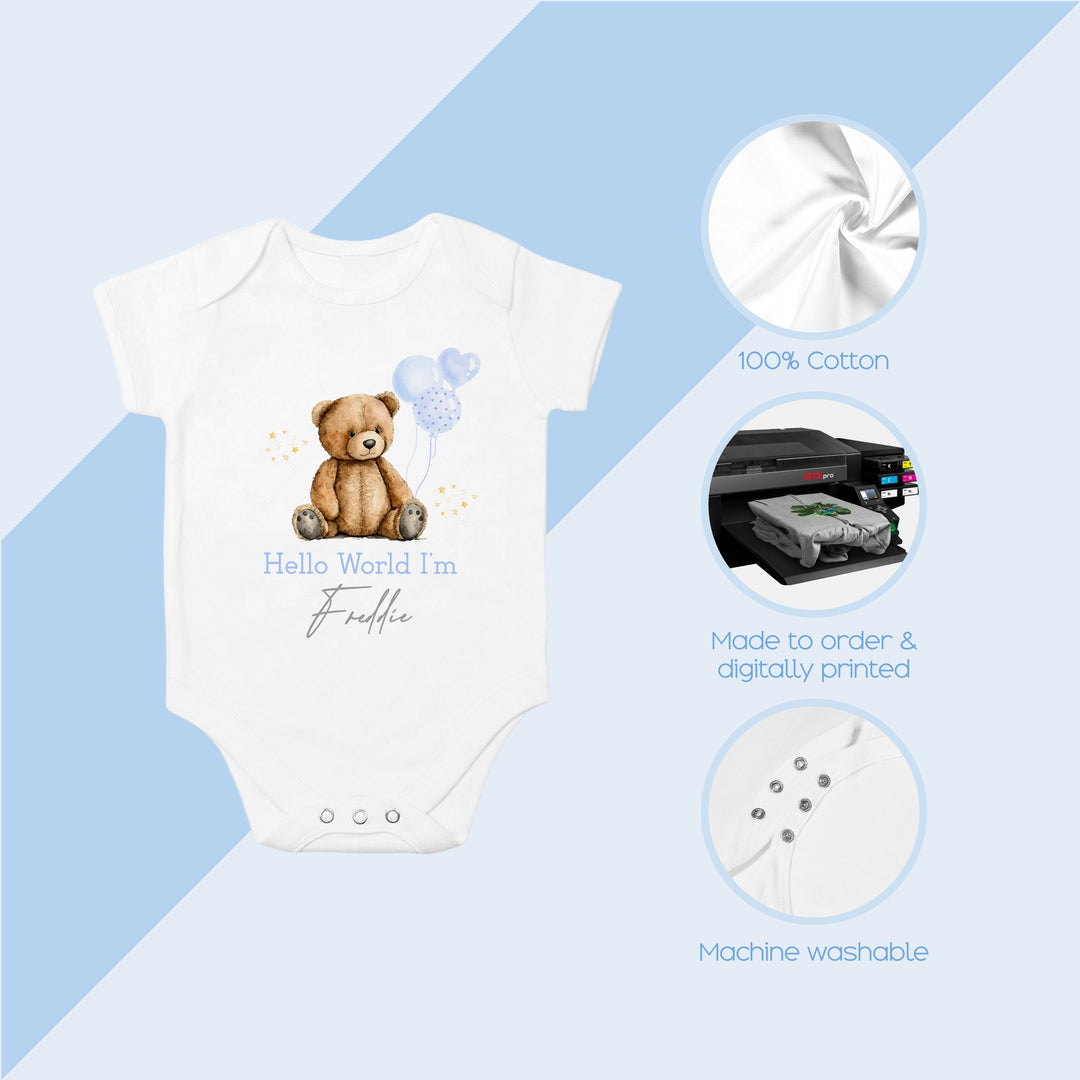 These baby vests and baby grows/sleepsuits are 100% Cotton and are made to order. They can be machine washed