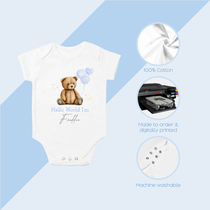 These baby vests and baby grows/sleepsuits are 100% Cotton and are made to order. They can be machine washed