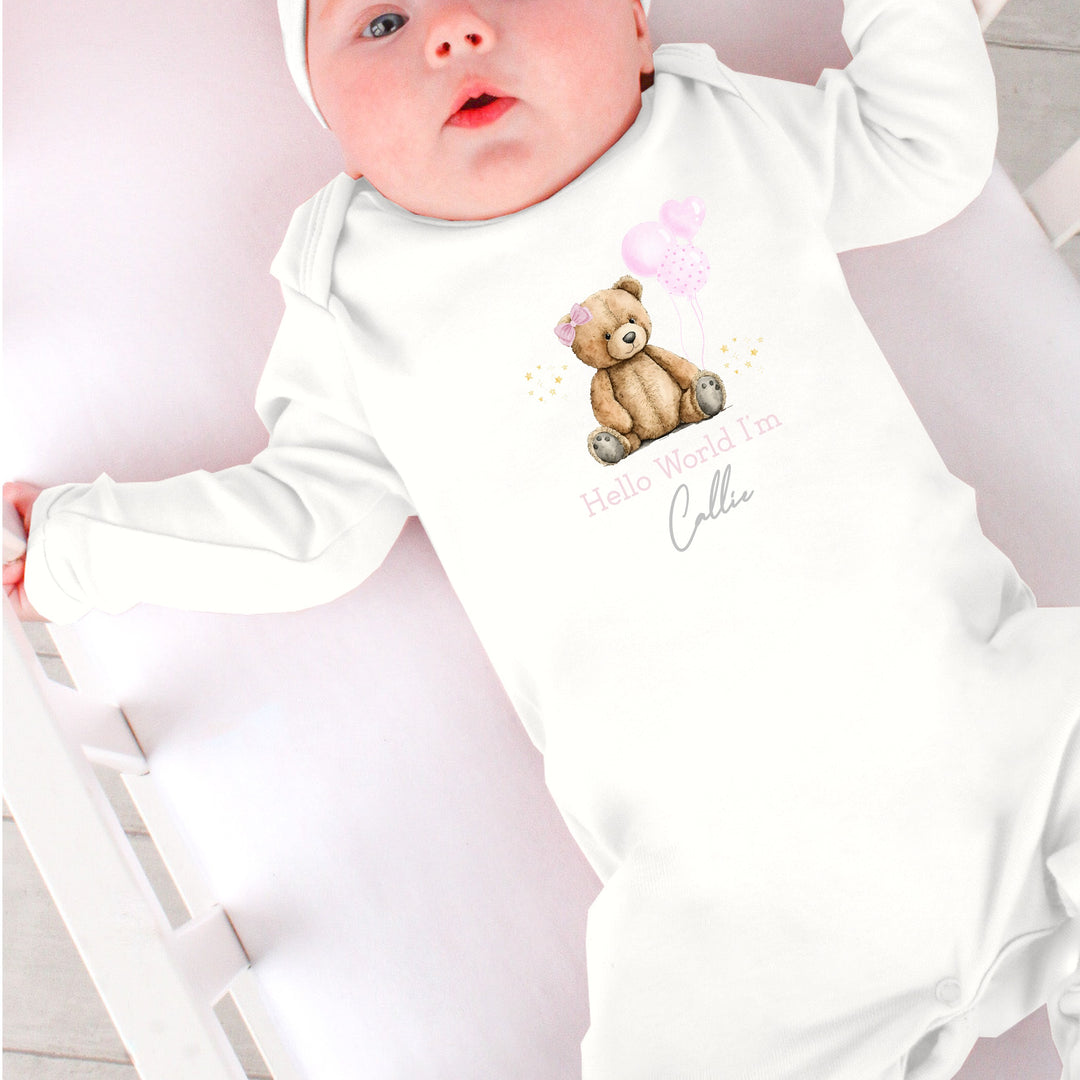 Personalised Pink Teddy Bear Babygrow/Vest