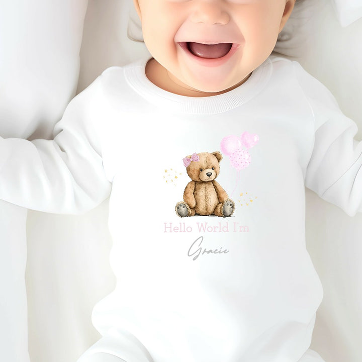 Personalised Pink Teddy Bear Babygrow/Vest