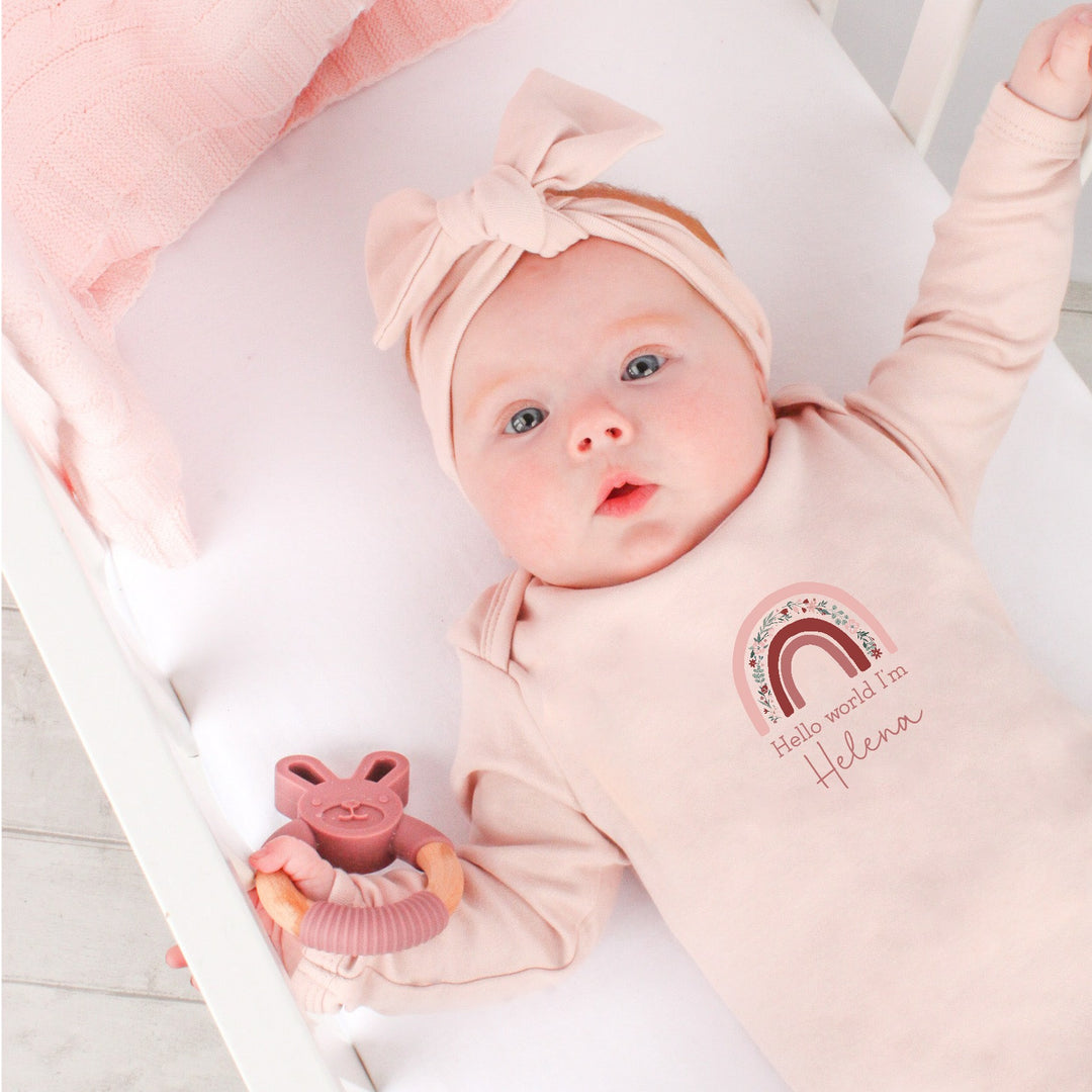 Personalised Hello World Rainbow Pink Babygrow/Vest