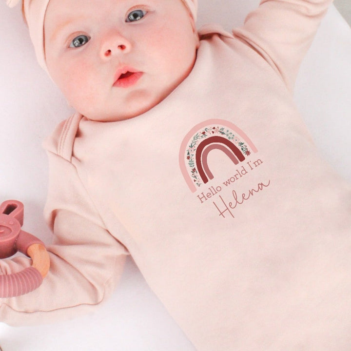 Personalised Hello World Rainbow Pink Babygrow/Vest