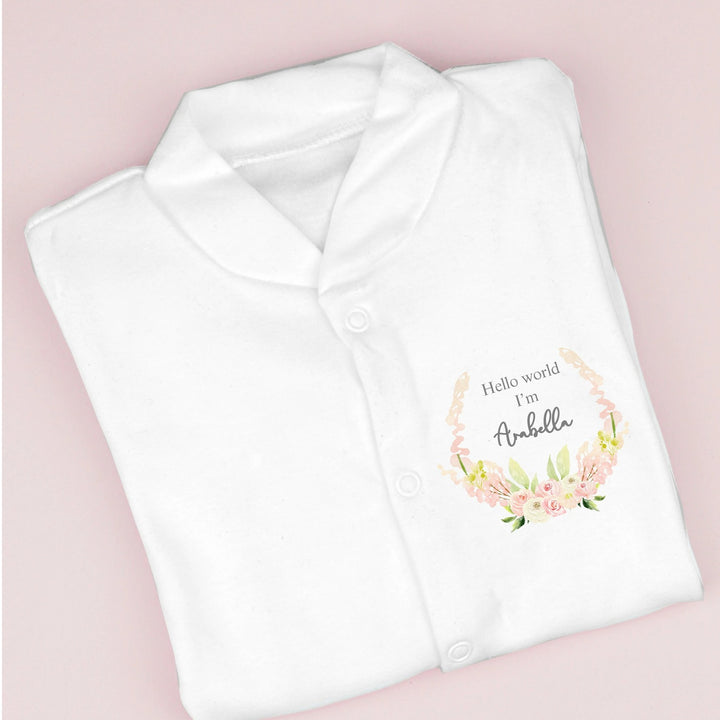 Personalised Hello World Wreath Popper White Babygrow