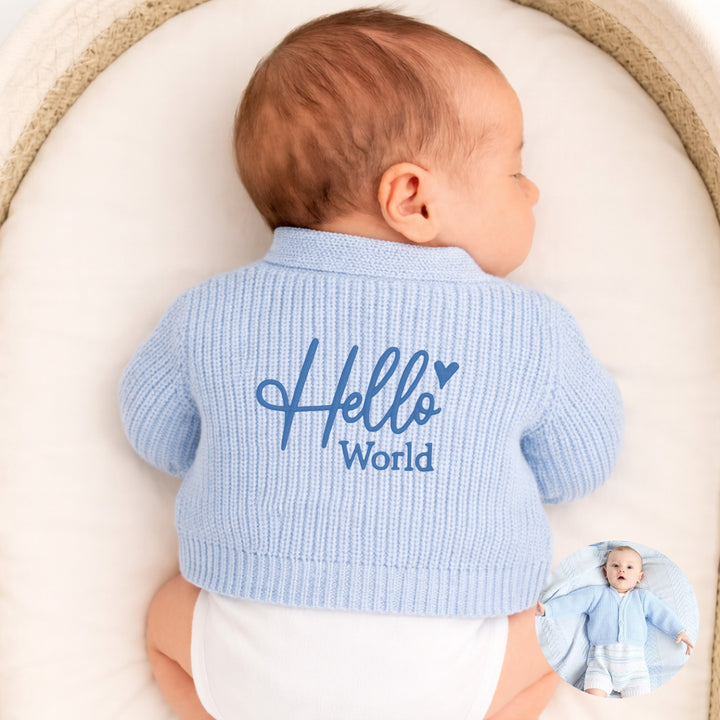 Embroidered Hello World Knitted Cardigan