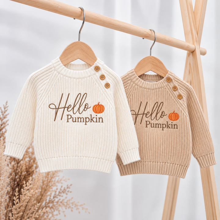 Embroidered Ribbed Hello Pumpkin Halloween Jumper