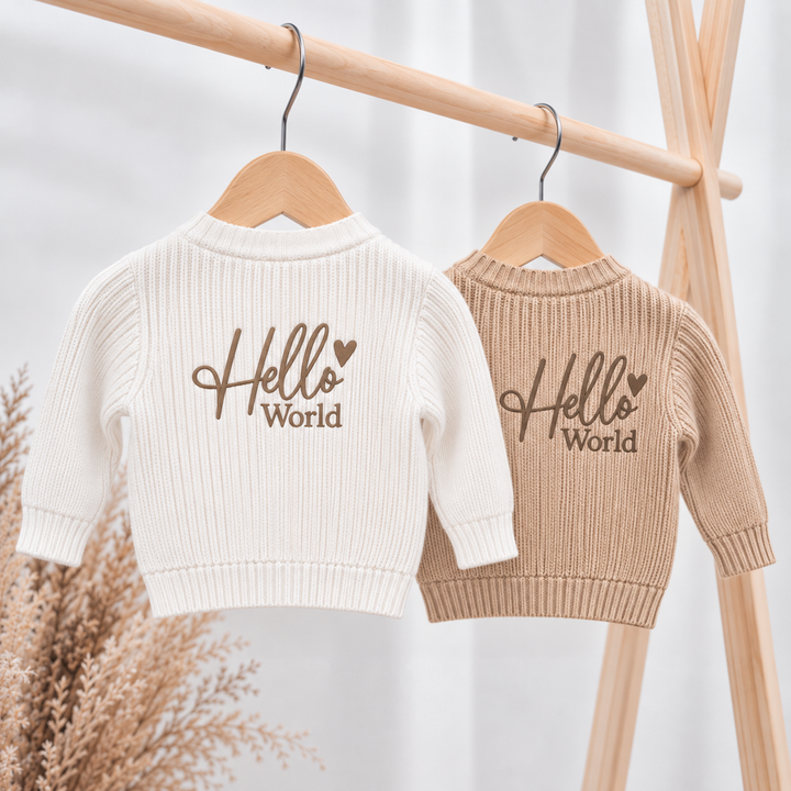 Embroidered Hello World Knitted Cardigan