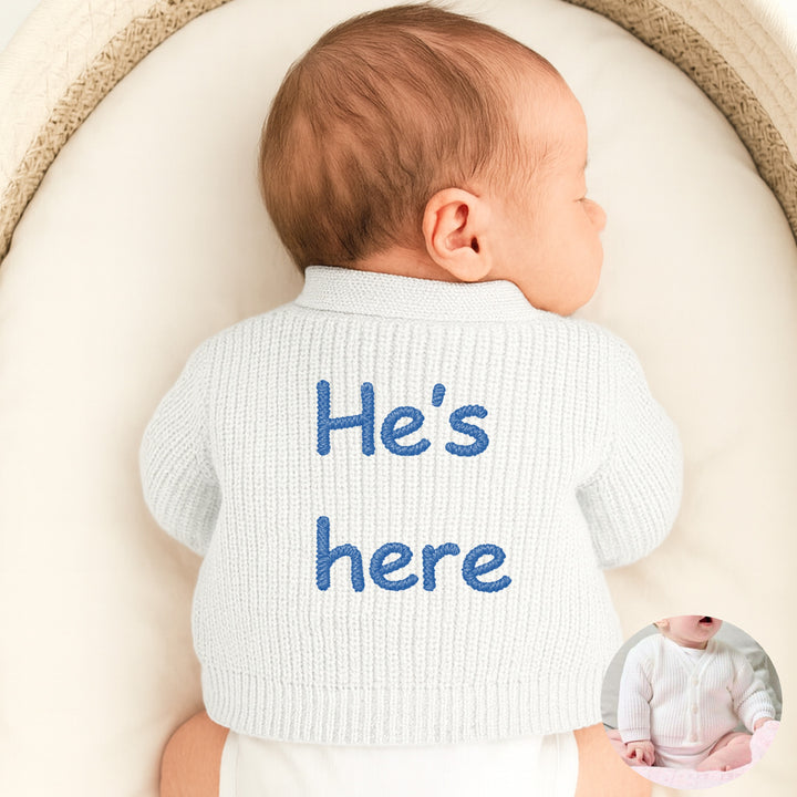 Embroidered He's Here Knitted Cardigan