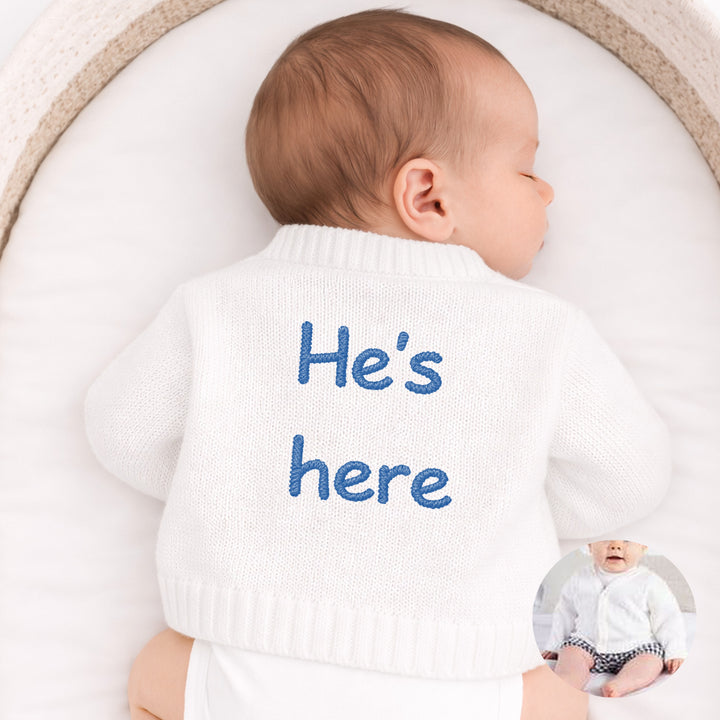 Embroidered He's Here Knitted Cardigan
