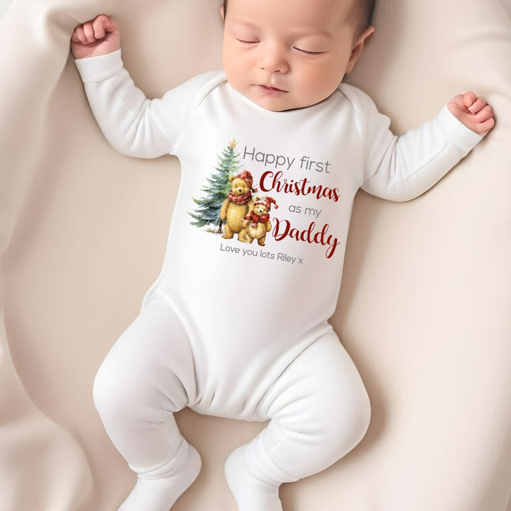 Personalised Winnie First Christmas As A Parent Babygrow/Vest/Bib