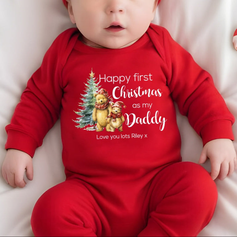 Personalised Pooh Bear First Christmas As A Parent Babygrow/Vest/Bib