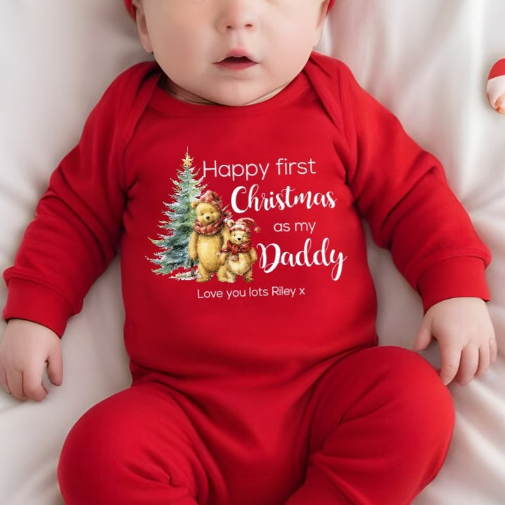 Personalised Winnie First Christmas As A Parent Babygrow/Vest/Bib