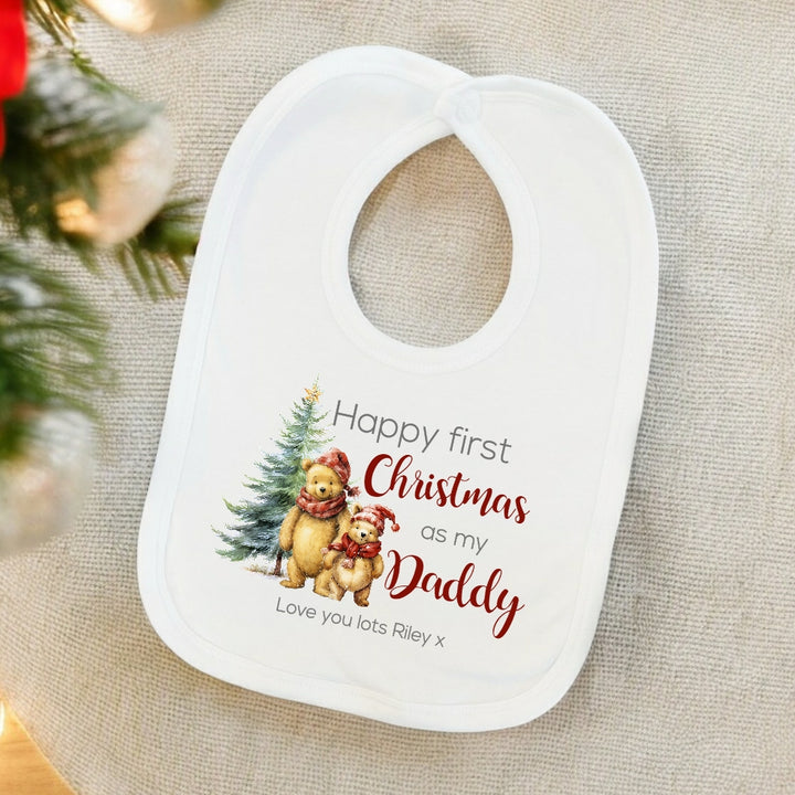 Personalised Winnie First Christmas As A Parent Babygrow/Vest/Bib