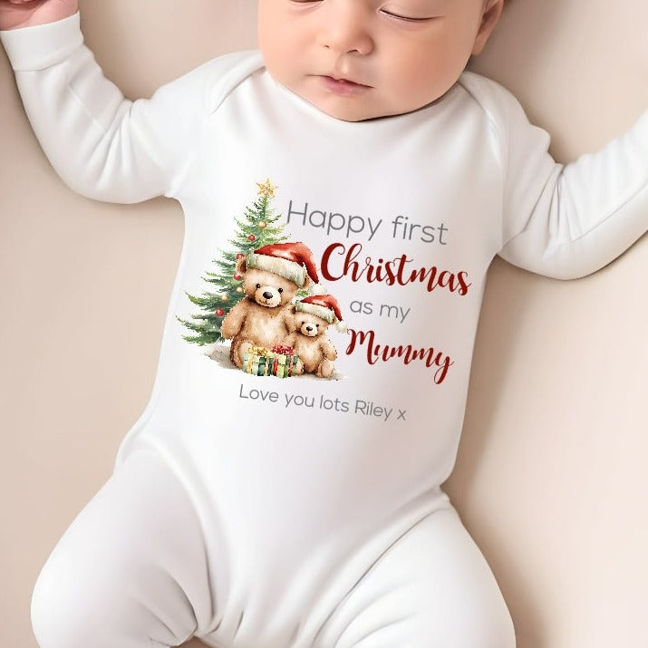 Personalised Bears First Christmas As A Parent Babygrow/Vest/Bib