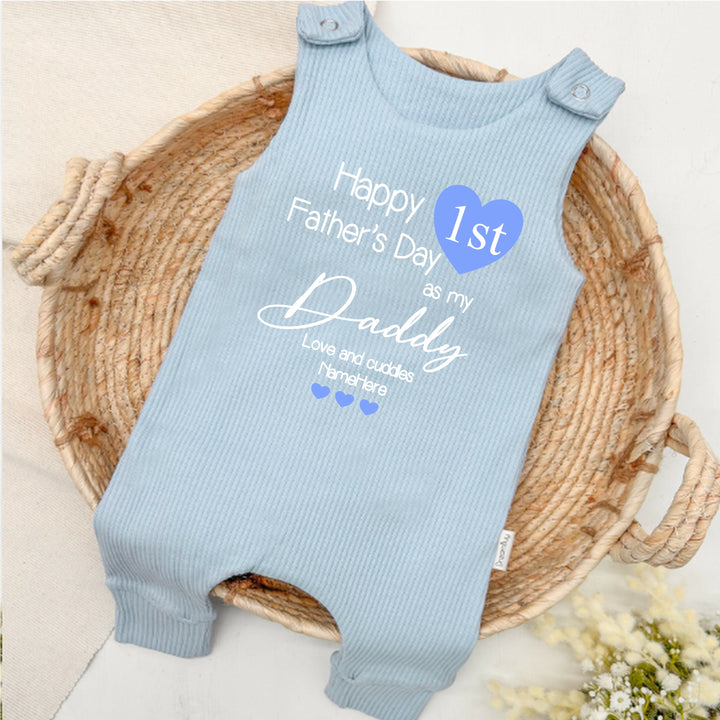 Personalised Blue Heart Father's Day Ribbed Dungarees