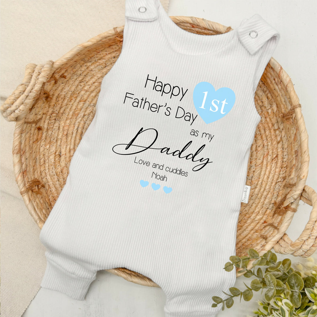 Personalised Blue Heart Father's Day Ribbed Dungarees