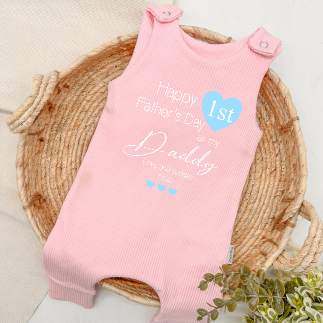 Personalised Blue Heart Father's Day Ribbed Dungarees