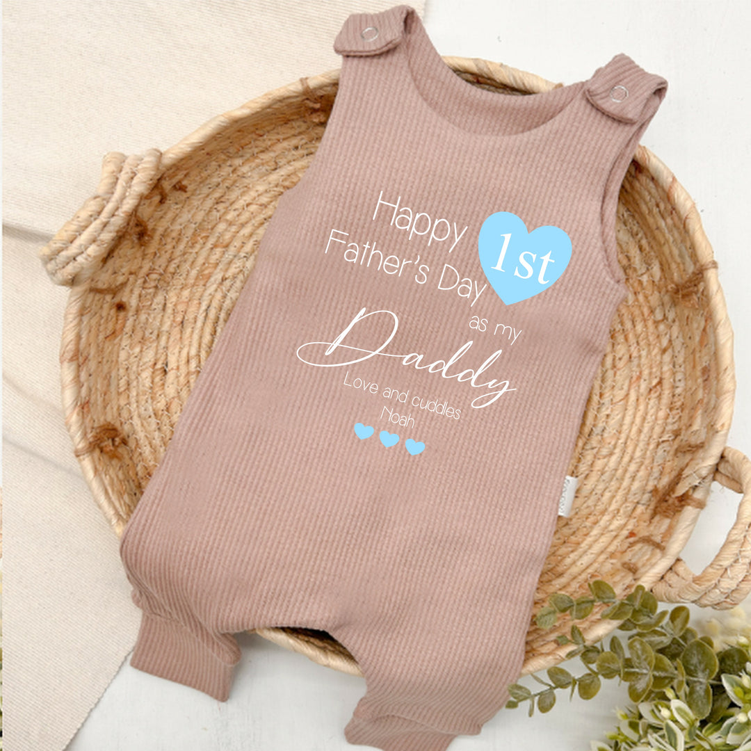 Personalised Blue Heart Father's Day Ribbed Dungarees