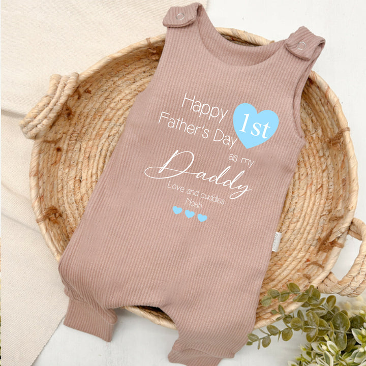 Personalised Blue Heart Father's Day Ribbed Dungarees