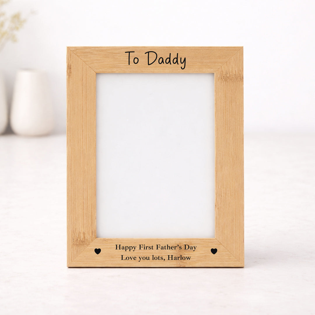 Personalised Happy First Father's Day Engraved Bamboo Photo Frame