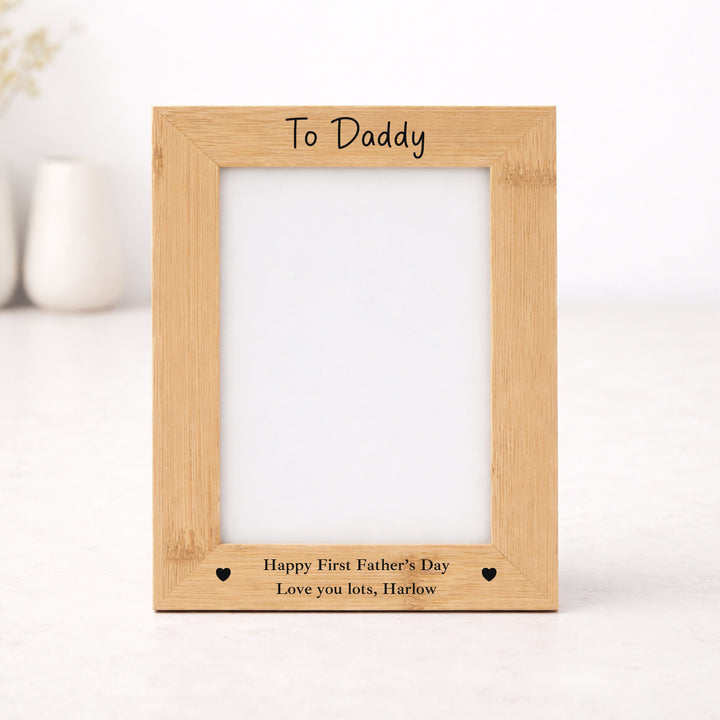 Personalised Happy First Father's Day Engraved Bamboo Photo Frame