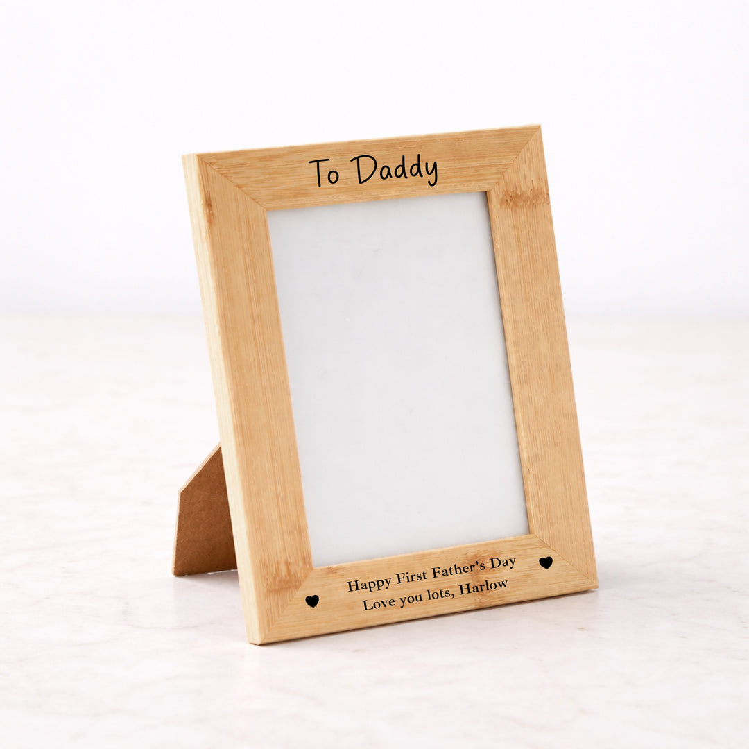 Personalised Happy First Father's Day Engraved Bamboo Photo Frame