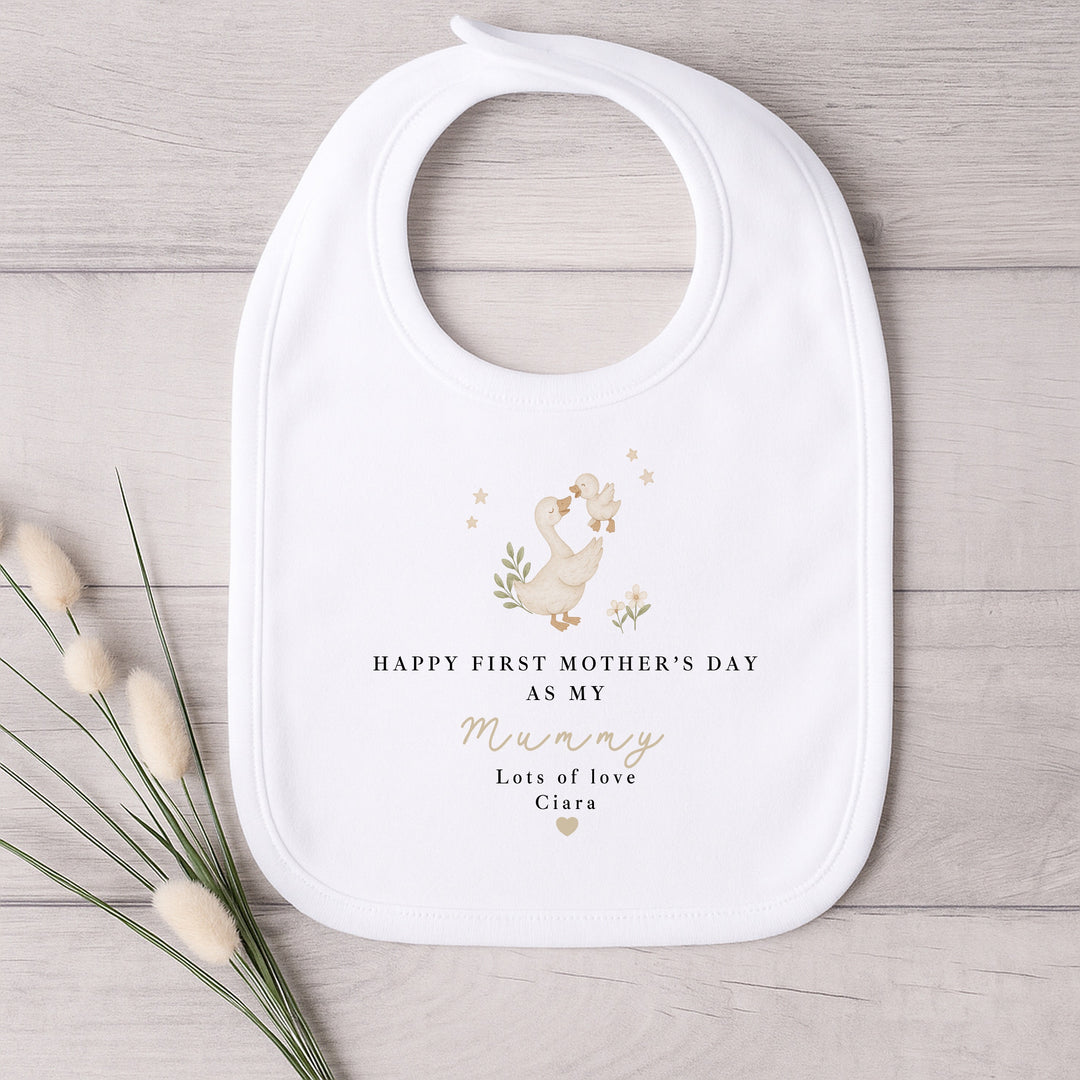 Personalised Ducks Beige Happy First Mother's Day Baby Grow, Vest or Bib