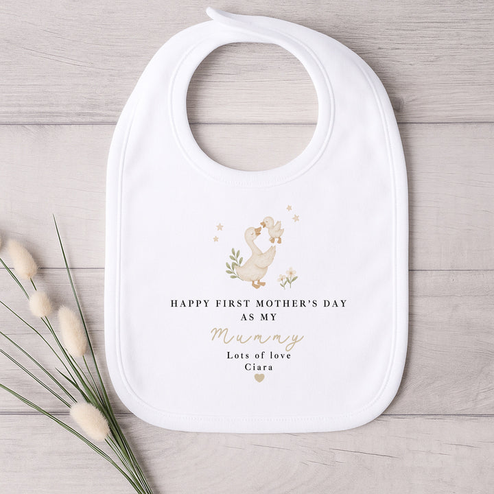 Personalised Ducks Beige Happy First Mother's Day Baby Grow, Vest or Bib