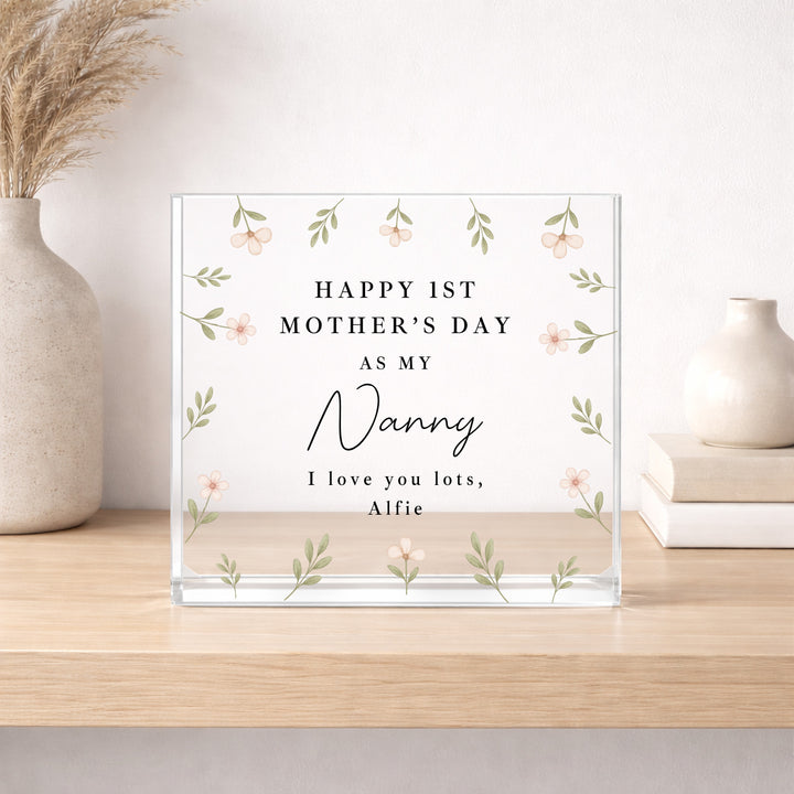 Personalised Happy 1st Mother's Day As My Nanny Acrylic Block
