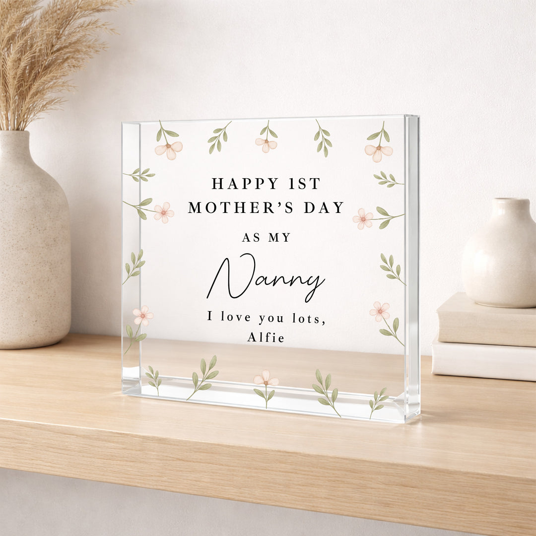 Personalised Happy 1st Mother's Day As My Nanny Acrylic Block