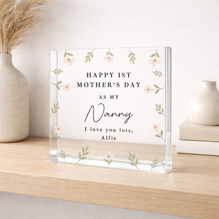 Personalised Happy 1st Mother's Day As My Nanny Acrylic Block