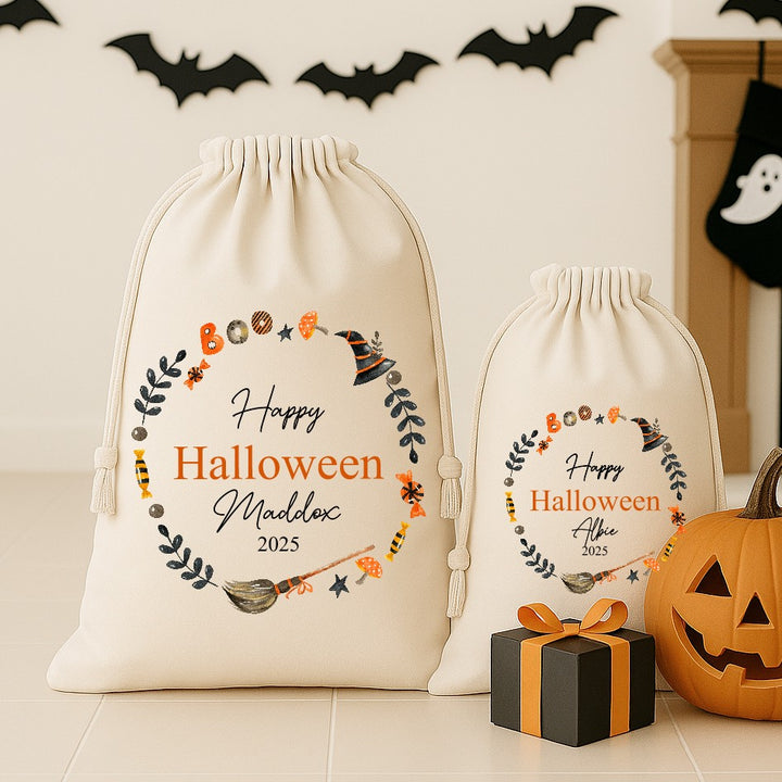 Personalised Happy Halloween Wreath Treat Sack