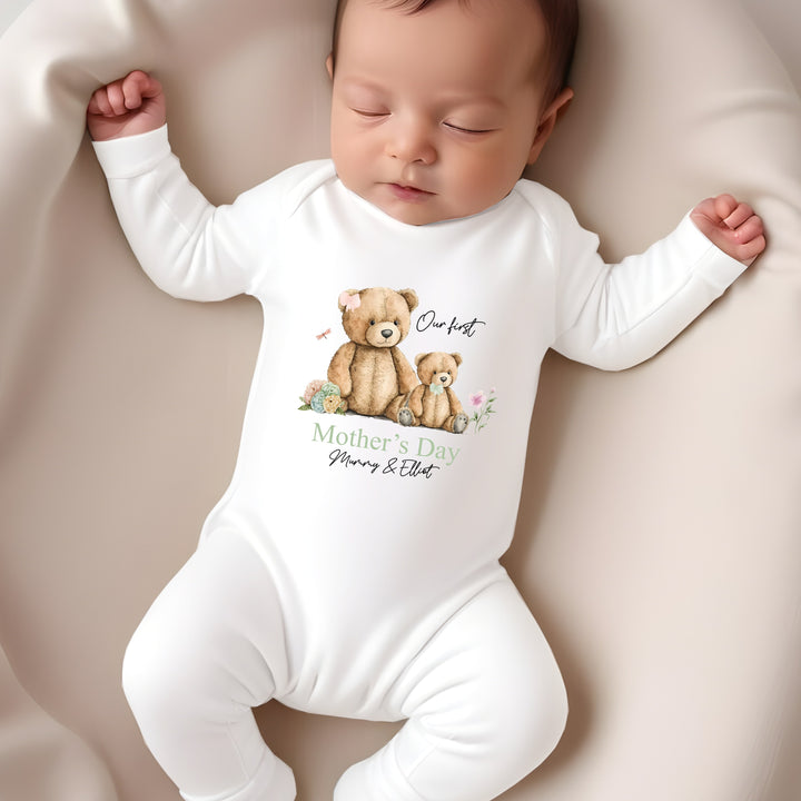 Personalised First Mother's Day Sage Teddy Babygrow/Vest