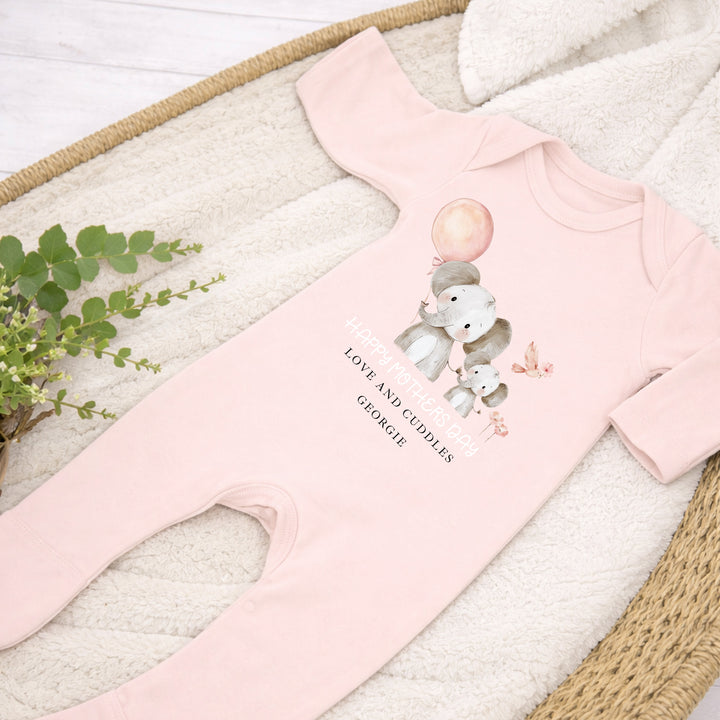 Personalised Elephant Balloon Happy Mother's Day Baby Grow, Vest or Bib