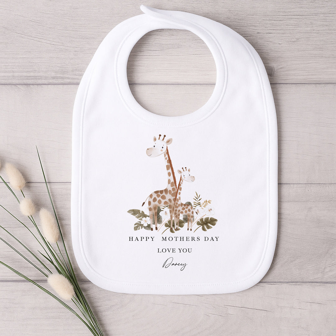 Personalised Beige Giraffes Happy Mother's Day Baby Grow, Vest or Bib
