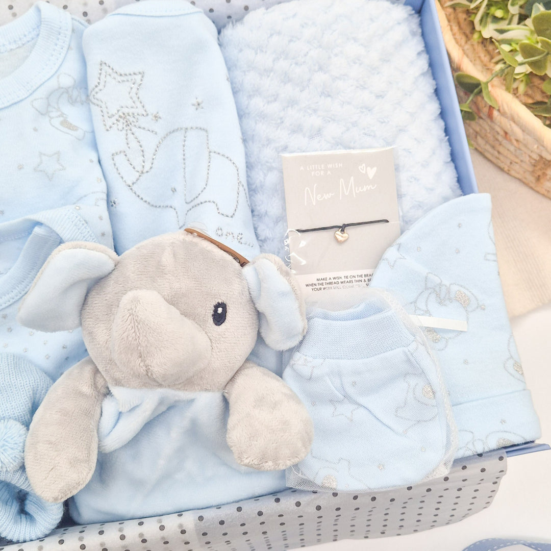 Boys Blue Elephant & Comforter Luxury Gift Hamper Set