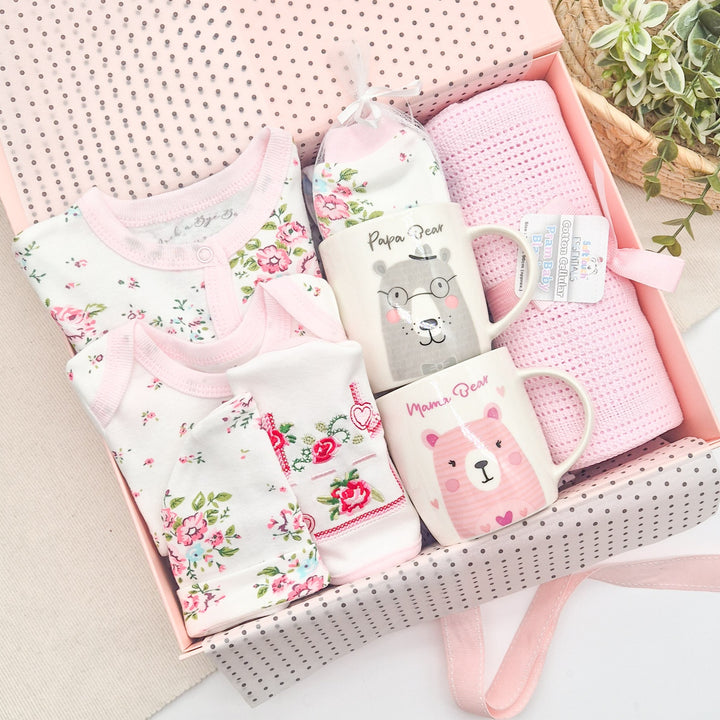 Girls Cream Floral &amp; Mugs Luxury Gift Hamper Set
