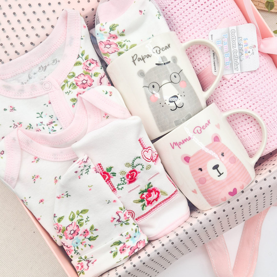 Girls Cream Floral &amp; Mugs Luxury Gift Hamper Set
