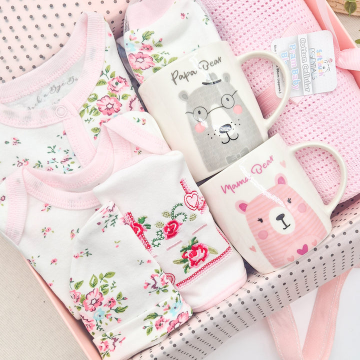Girls Cream Floral &amp; Mugs Luxury Gift Hamper Set