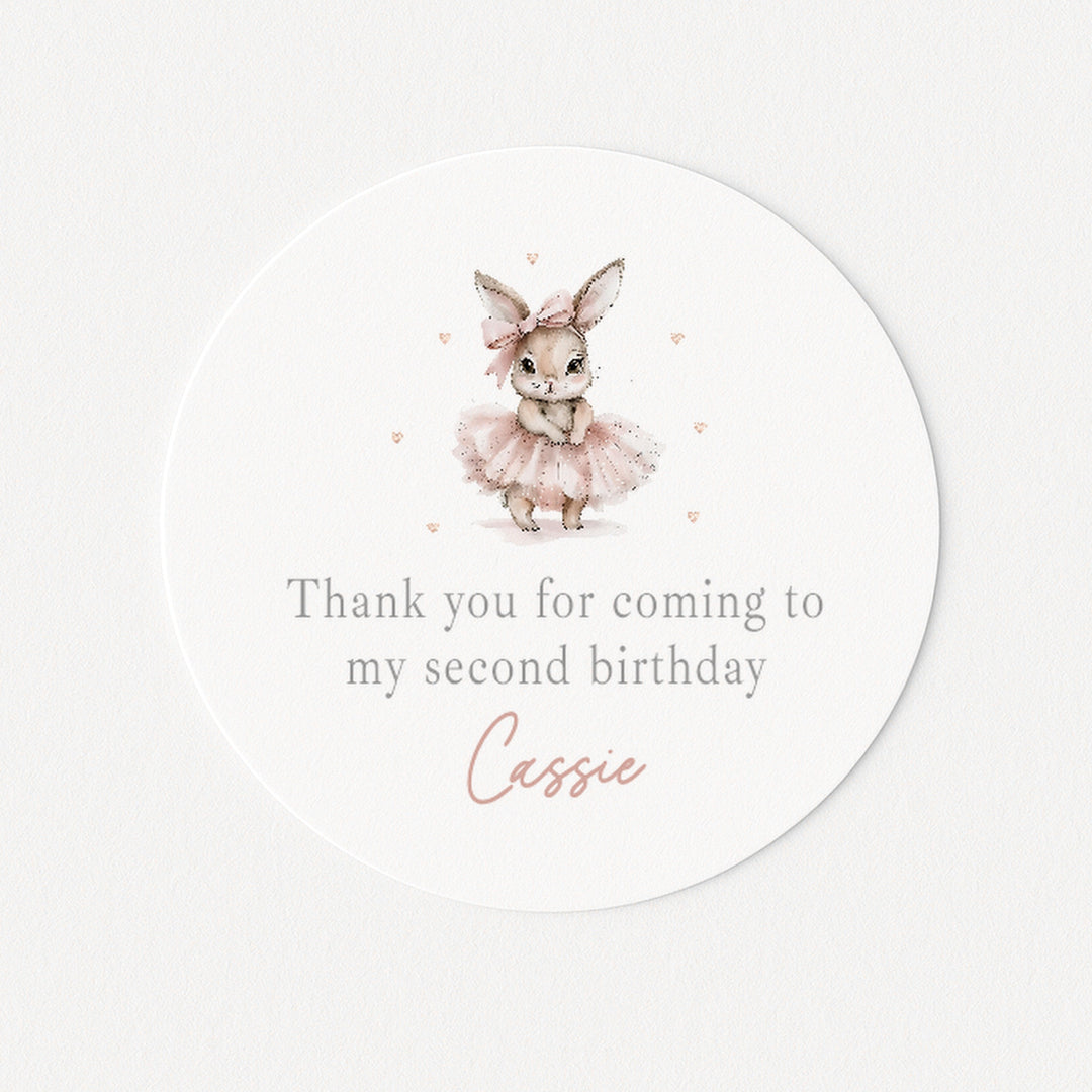 Personalised Pink Ballerina Bunny Birthday Stickers